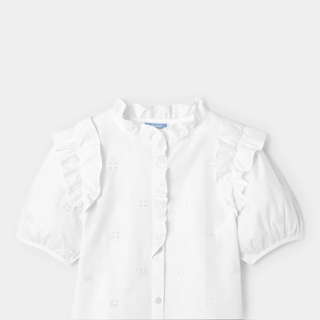 英式繡花女童平織上衣