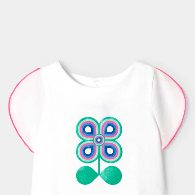 短袖復古花朵圖案T恤