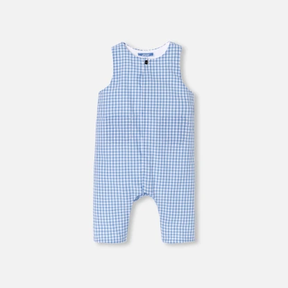 格紋府綢吊帶褲