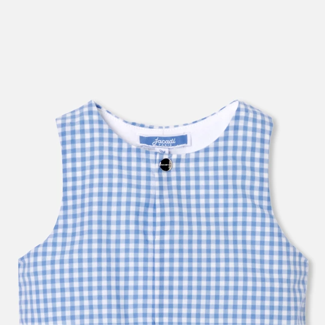 格紋府綢吊帶褲