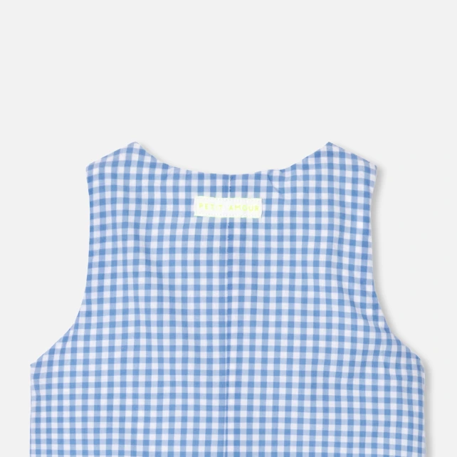 格紋府綢吊帶褲