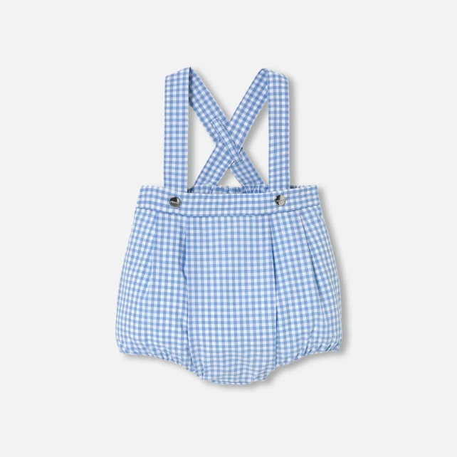 格紋府綢吊帶短褲