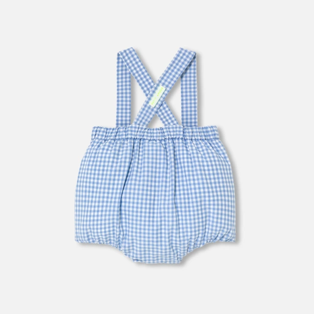 格紋府綢吊帶短褲