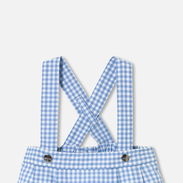 格紋府綢吊帶短褲