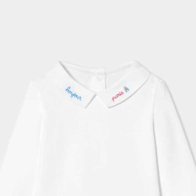 刺繡府綢領連身衣