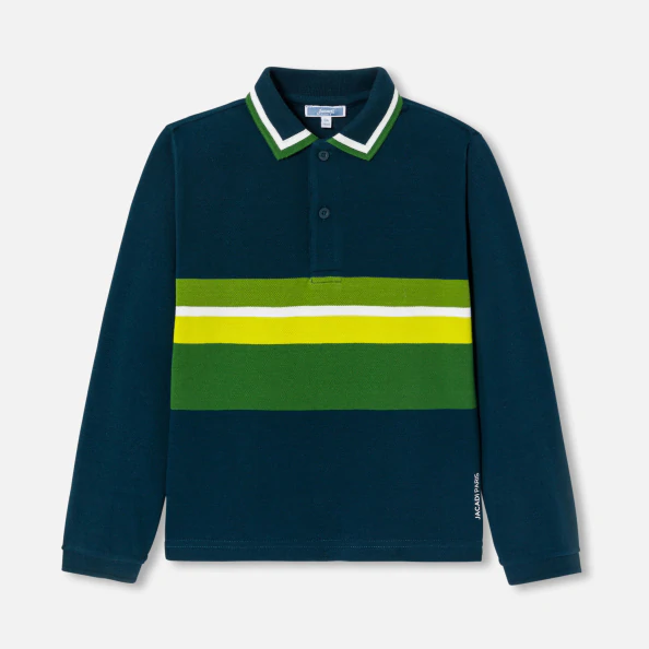 撞色條紋長袖 Polo 衫