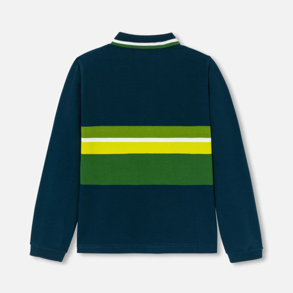 撞色條紋長袖 Polo 衫