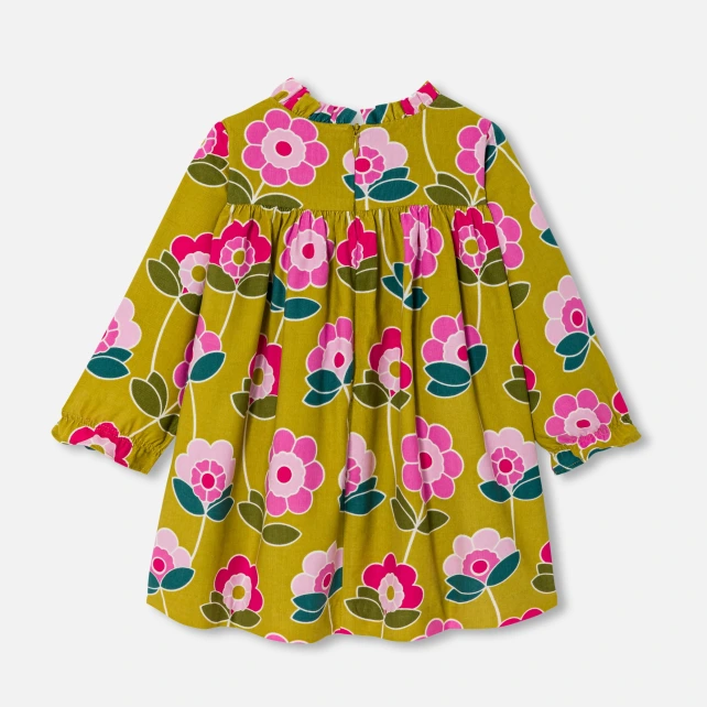 細條絨印花洋裝