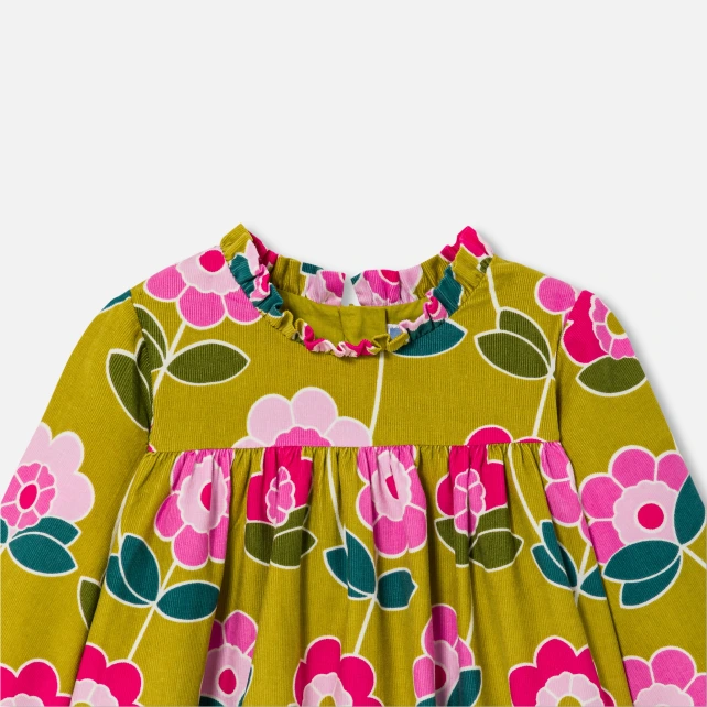 細條絨印花洋裝