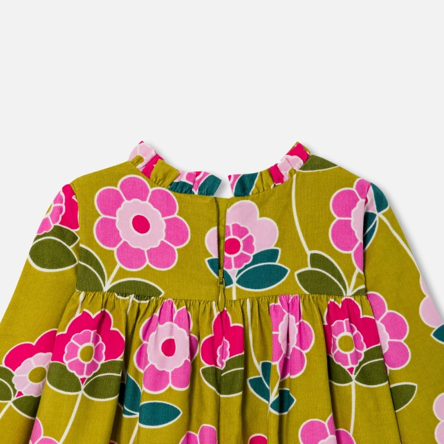 細條絨印花洋裝