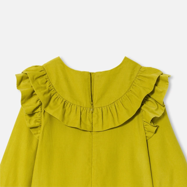 細條絨荷葉領洋裝