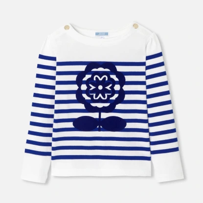 植絨花卉條紋T恤