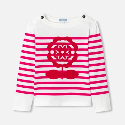 植絨花卉條紋T恤