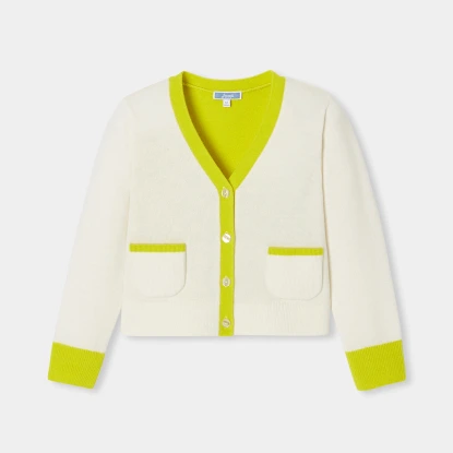 拼接撞色開襟毛衣