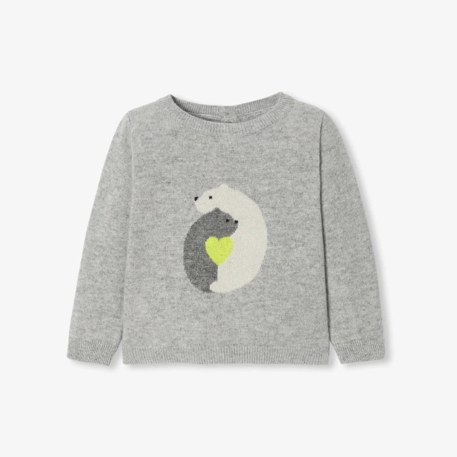 嵌花小熊圖案羊絨毛衣