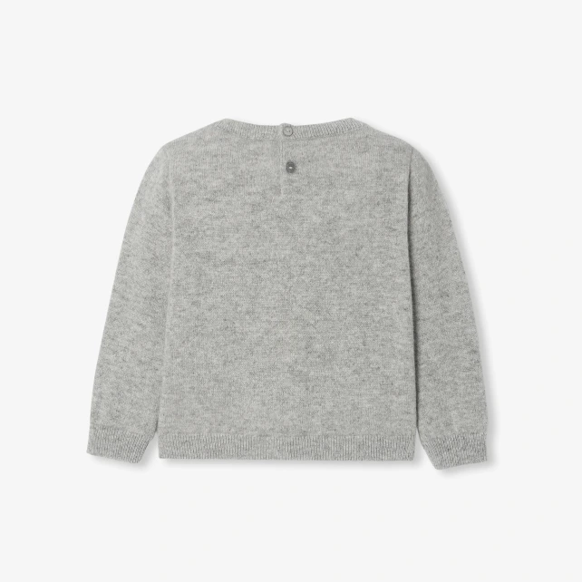 嵌花小熊圖案羊絨毛衣