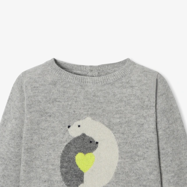 嵌花小熊圖案羊絨毛衣