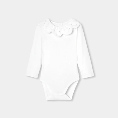 銀線刺繡荷葉領長袖連身衣