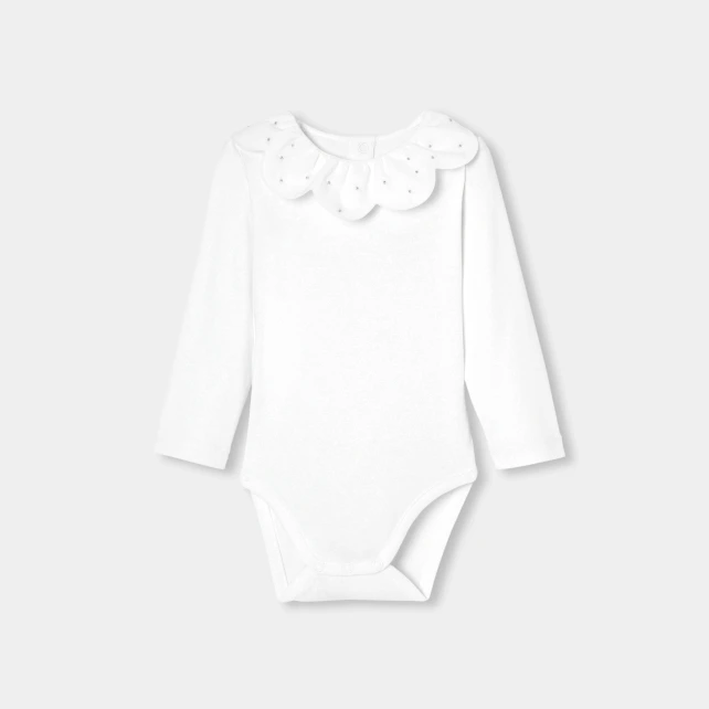 銀線刺繡荷葉領長袖連身衣