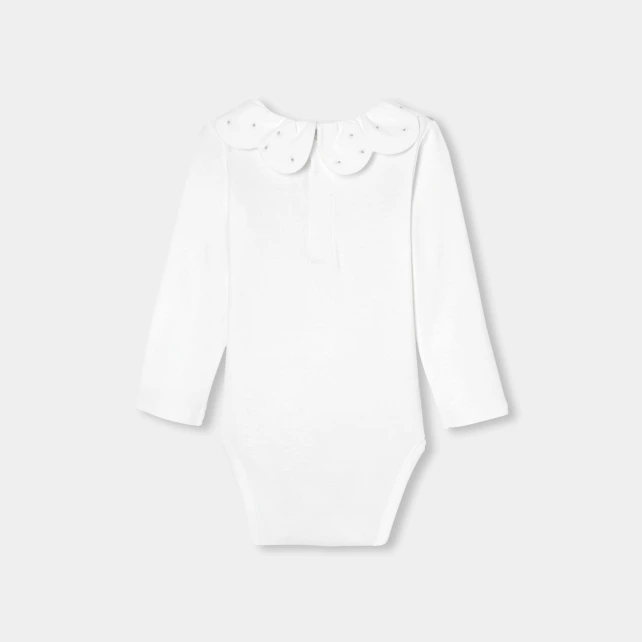 銀線刺繡荷葉領長袖連身衣