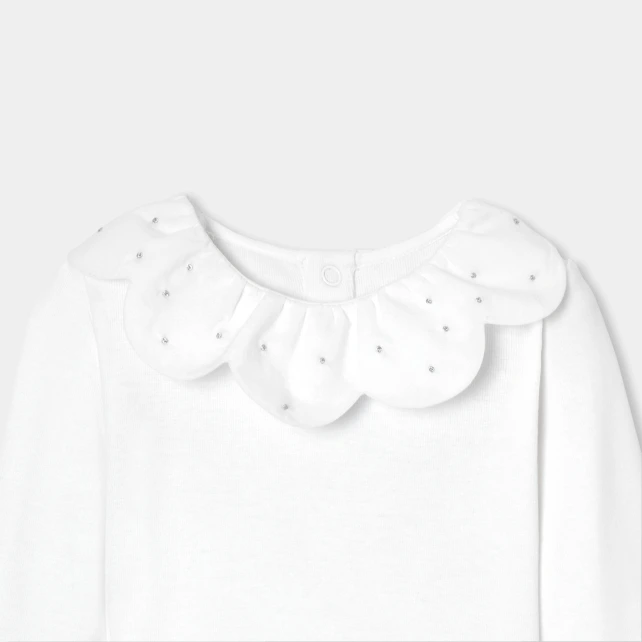 銀線刺繡荷葉領長袖連身衣