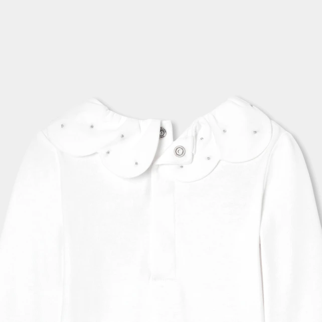 銀線刺繡荷葉領長袖連身衣