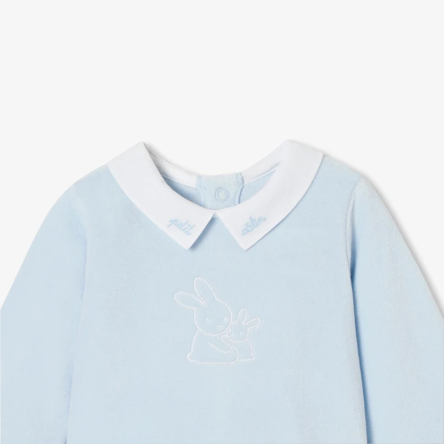 刺繡領天鵝絨兔裝