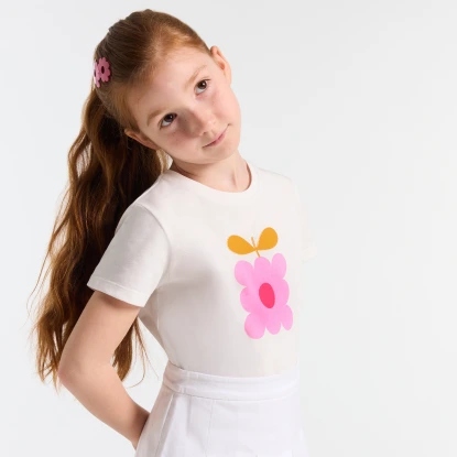 光澤感花卉印圖T恤