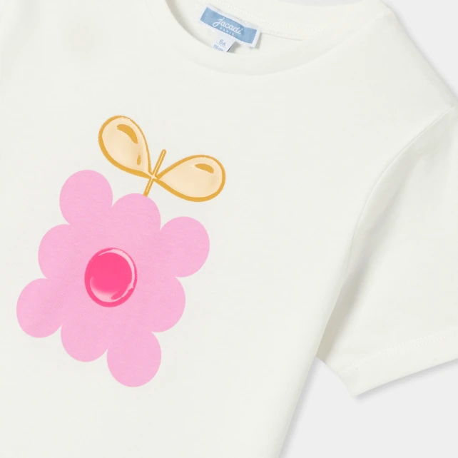 光澤感花卉印圖T恤