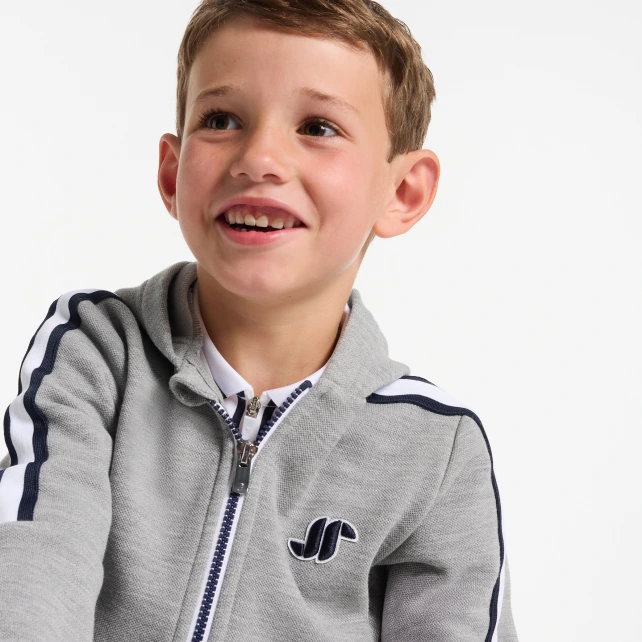 條紋織帶連帽開襟外套