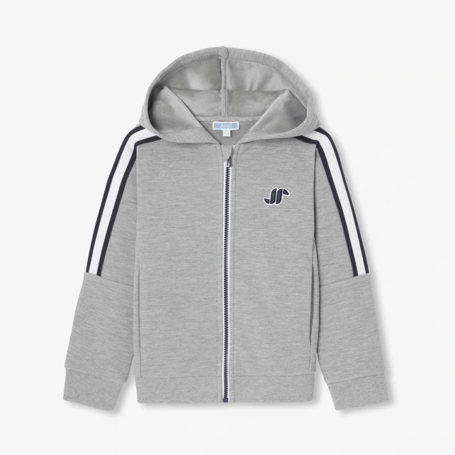 條紋織帶連帽開襟外套