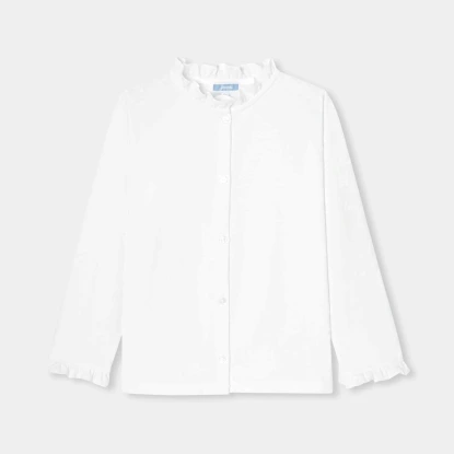 優雅荷葉領拼接上衣