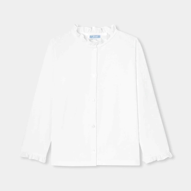 優雅荷葉領拼接上衣