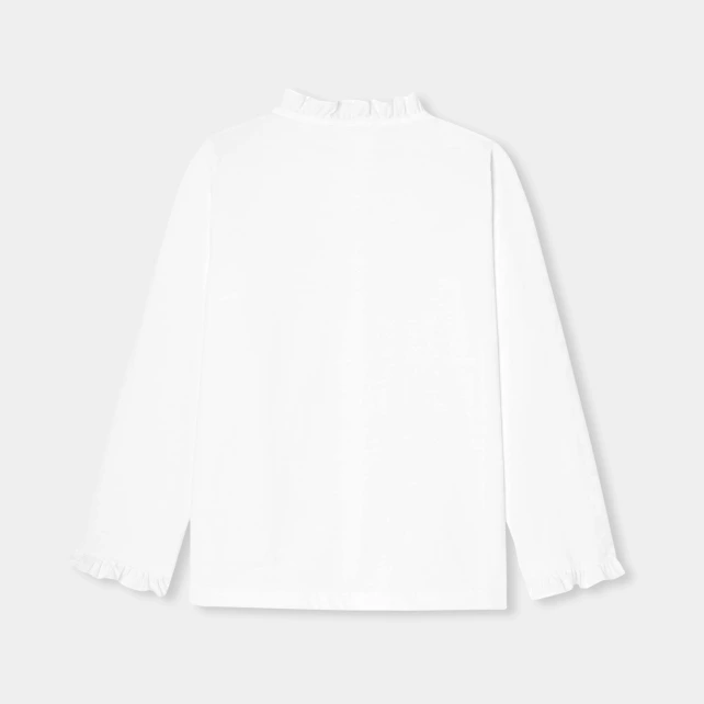 優雅荷葉領拼接上衣