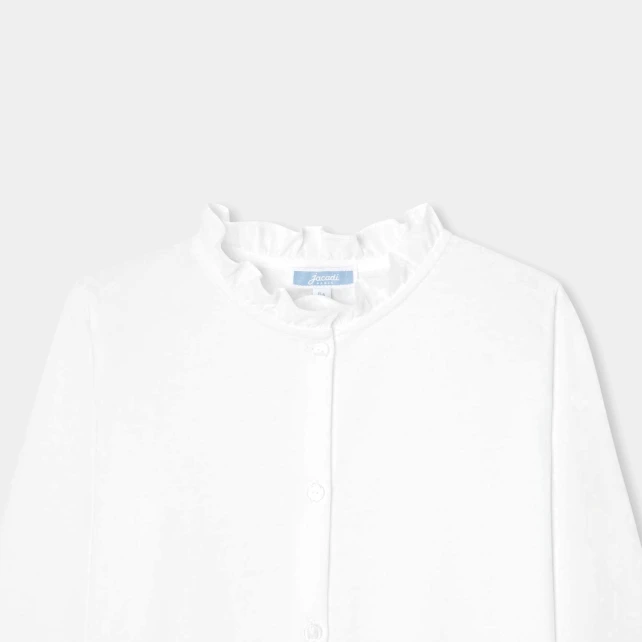 優雅荷葉領拼接上衣