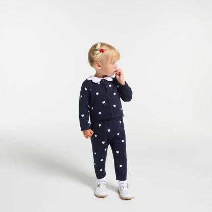 心形緹花棉質針織長褲