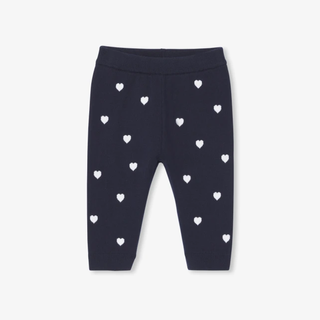 心形緹花棉質針織長褲