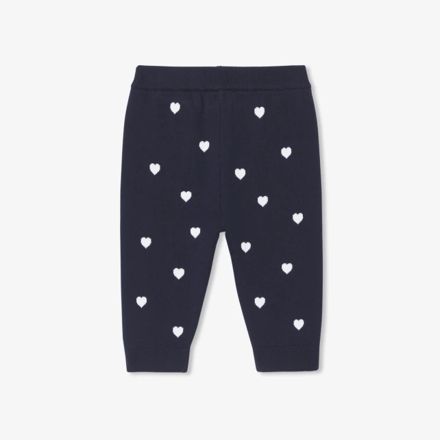 心形緹花棉質針織長褲