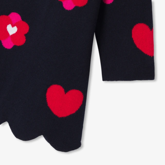 復古愛心花朵針織洋裝