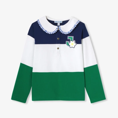 荷葉領撞色條紋Polo衫