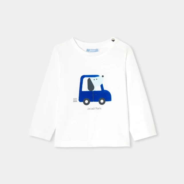 小狗開車印花長袖T恤