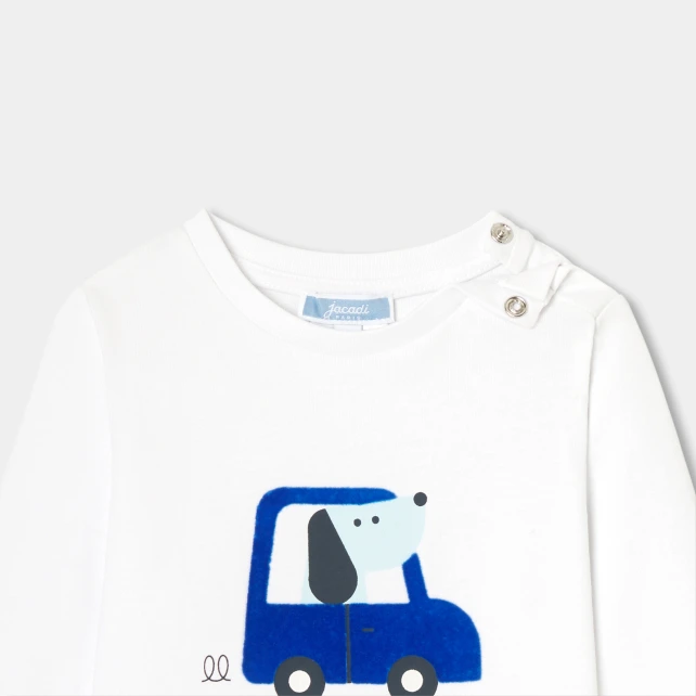 小狗開車印花長袖T恤