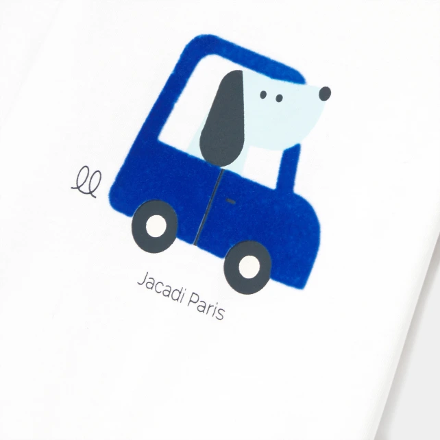 小狗開車印花長袖T恤