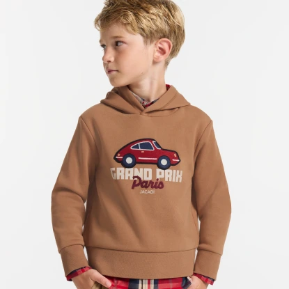 汽車刺繡刷毛連帽上衣