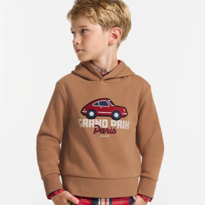 汽車刺繡刷毛連帽上衣