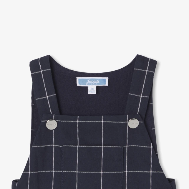 法蘭絨格紋吊帶褲