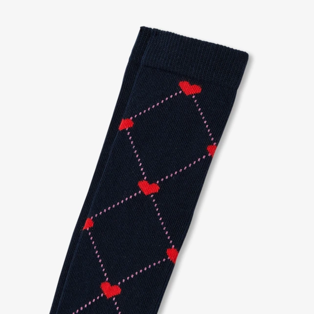 愛心緹花高筒襪